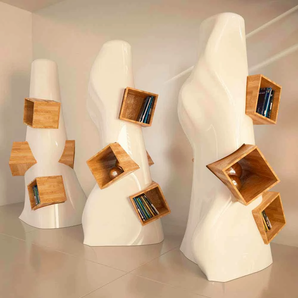 Slide Moderne Design Boekenkast In Hout En K2 Solid Surface Gemaakt In Italië 2 Slide Moderne Design Boekenkast In Hout En K2 Solid Surface Gemaakt In Italië - Afbeelding 2