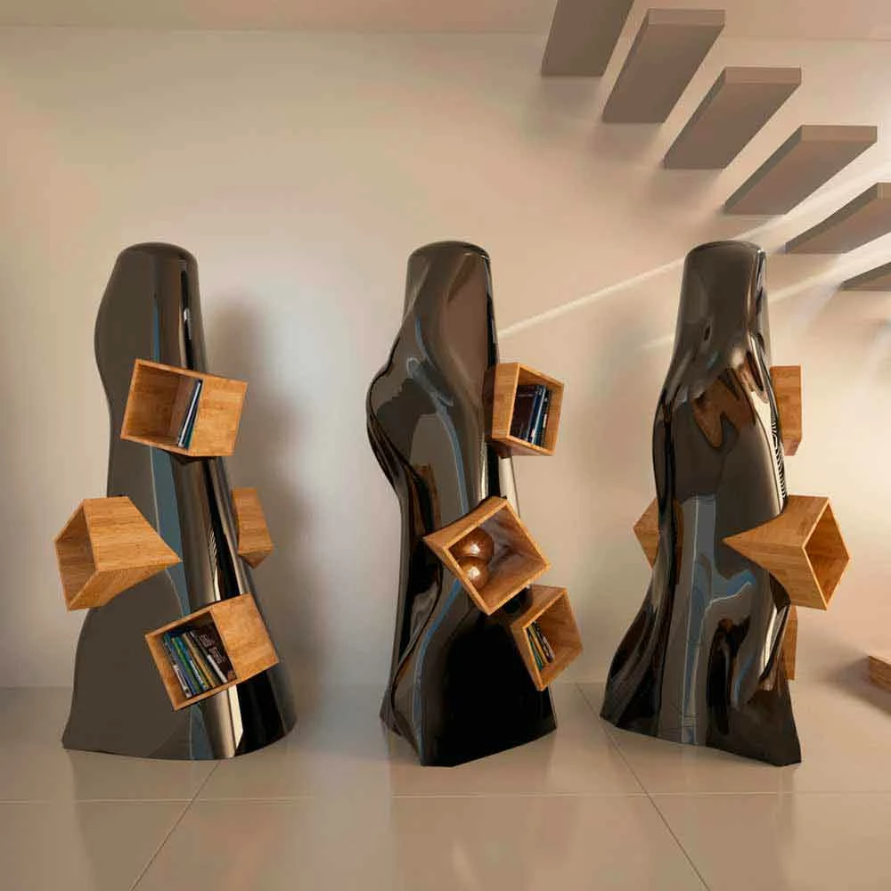 Slide Moderne Design Boekenkast In Hout En K2 Solid Surface Gemaakt In Italië 5 Slide Moderne Design Boekenkast In Hout En K2 Solid Surface Gemaakt In Italië - Afbeelding 5