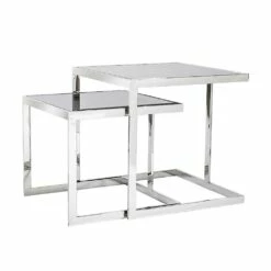 2 Tafels Modern Design In Roestvrij Staal Met Glasplaat Bubbi -Slide Shop 2 tavolini design moderno in acciaio con piano in vetro bubbi 3