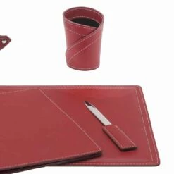 Accessoires Bureau In Gebonden Leer, 5 Stuks, Made In Italy - Ascanio -Slide Shop accessori scrivania in cuoio rigenerato da 5 pezzi made in italy ascanio 13