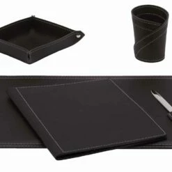 Accessoires Bureau In Gebonden Leer, 5 Stuks, Made In Italy - Ascanio -Slide Shop accessori scrivania in cuoio rigenerato da 5 pezzi made in italy ascanio 2