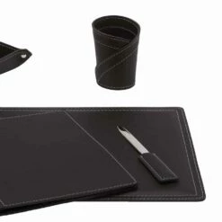 Accessoires Bureau In Gebonden Leer, 5 Stuks, Made In Italy - Ascanio -Slide Shop accessori scrivania in cuoio rigenerato da 5 pezzi made in italy ascanio 3