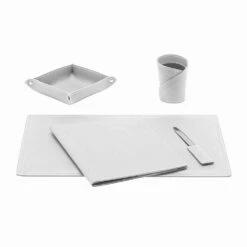 Accessoires Bureau In Gebonden Leer, 5 Stuks, Made In Italy - Ascanio