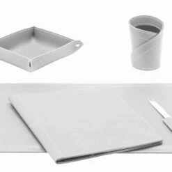 Accessoires Bureau In Gebonden Leer, 5 Stuks, Made In Italy - Ascanio -Slide Shop accessori scrivania in cuoio rigenerato da 5 pezzi made in italy ascanio 7