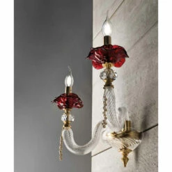 Klassieke Wandlamp 2-lichts Geblazen Glas En Bloemendetails - Bluminda
