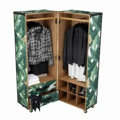 Moderne Kledingkast Met Wielen In Mdf, Gefineerd Hout En Stof - Amazonia