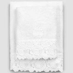 Witte Katoenen Badstofhanddoeken Met Kant, 2 Stuks Italiaanse Luxe - Sposi -Slide Shop asciugamani di spugna in cotone bianchi con pizzo 2 pezzi lusso italiano sposi 10