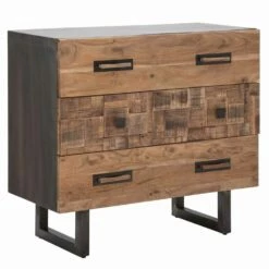 Dressoir Van Acaciahout En Ijzer Met 3 Moderne Designladen - Emerald