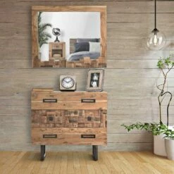 Dressoir Van Acaciahout En Ijzer Met 3 Moderne Designladen - Emerald -Slide Shop como in legno di acacia e ferro con 3 cassetti di design moderno emerald 4