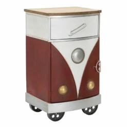 Gekleurd Nachtkastje In Dennenhout En Ijzer Met Deur En Lade - Baiocco