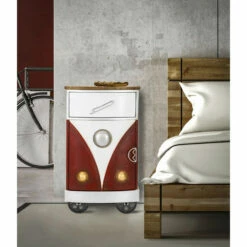 Gekleurd Nachtkastje In Dennenhout En Ijzer Met Deur En Lade - Baiocco -Slide Shop comodino colorato in legno di abete e ferro con anta e cassetto baiocco 4