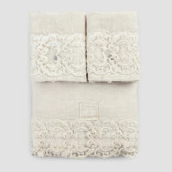 Lakenset Voor Tweepersoonsbed In Licht Linnen En Farnese Kant - Arnesino