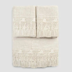 Licht Linnen Lakenset Voor Tweepersoonsbed Met Kanten Kwastjes - Filippus