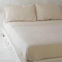 Licht Linnen Lakenset Voor Tweepersoonsbed Met Kanten Kwastjes - Filippus -Slide Shop completo lenzuola matrimoniale in lino leggero con pizzo nappine filippus 5