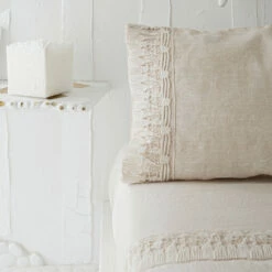 Licht Linnen Lakenset Voor Tweepersoonsbed Met Kanten Kwastjes - Filippus -Slide Shop completo lenzuola matrimoniale in lino leggero con pizzo nappine filippus 6