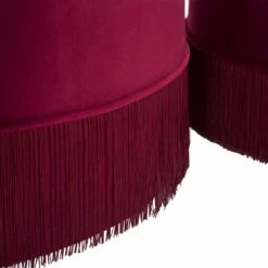 Paar Bourgondische Ronde Moderne Opbergpoefs In Fluweel En Hout - Wallace -Slide Shop coppia di pouf contenitori bordeaux rotondi moderni in legno e velluto wallace 2