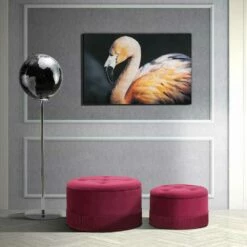 Paar Bourgondische Ronde Moderne Opbergpoefs In Fluweel En Hout - Wallace -Slide Shop coppia di pouf contenitori bordeaux rotondi moderni in legno e velluto wallace 3
