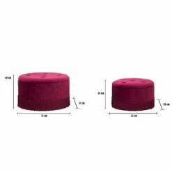 Paar Bourgondische Ronde Moderne Opbergpoefs In Fluweel En Hout - Wallace -Slide Shop coppia di pouf contenitori bordeaux rotondi moderni in legno e velluto wallace 4