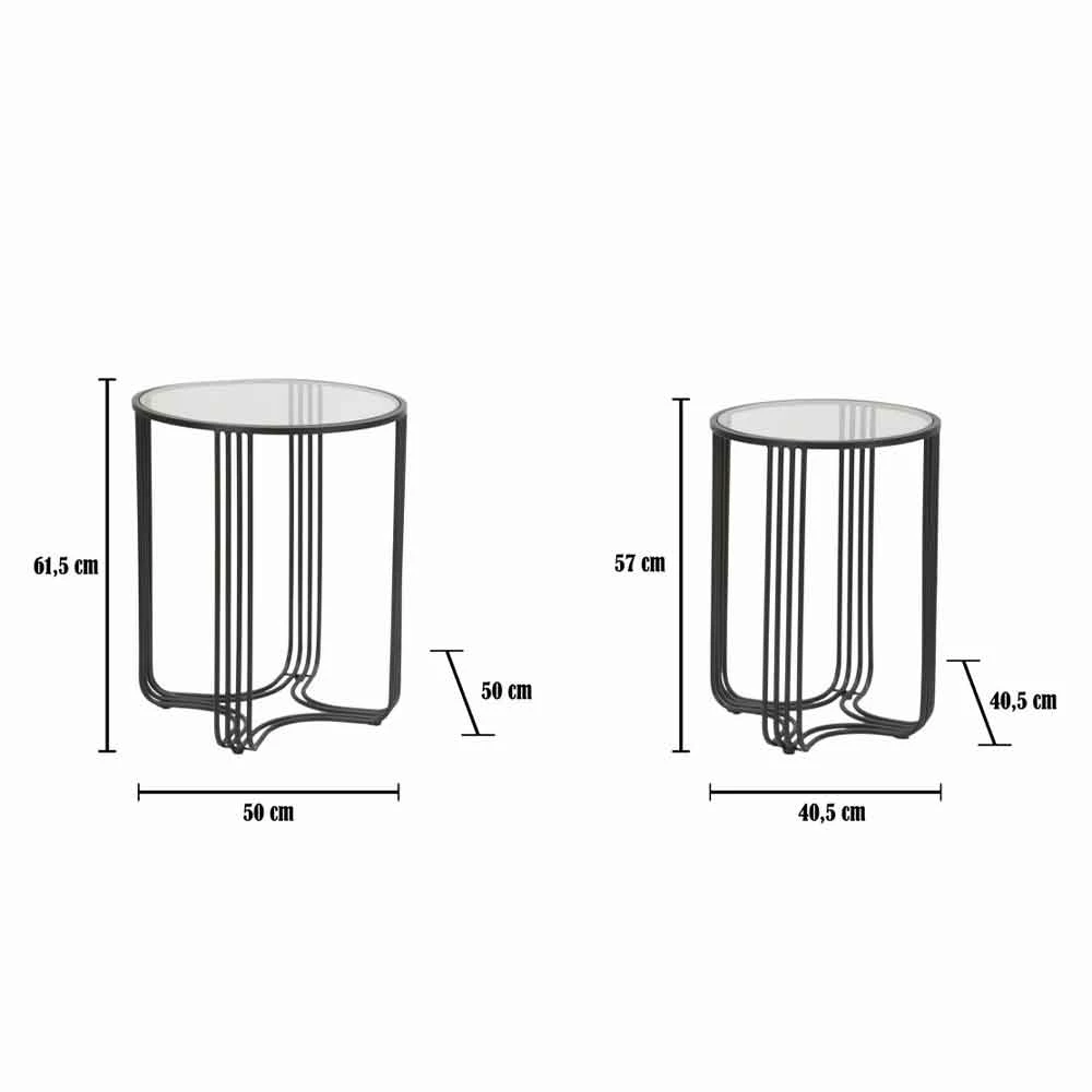 Paar Ronde Salontafels In Modern Design Van Glas En Ijzer - Ezra 4 Paar Ronde Salontafels In Modern Design Van Glas En Ijzer - Ezra - Afbeelding 4