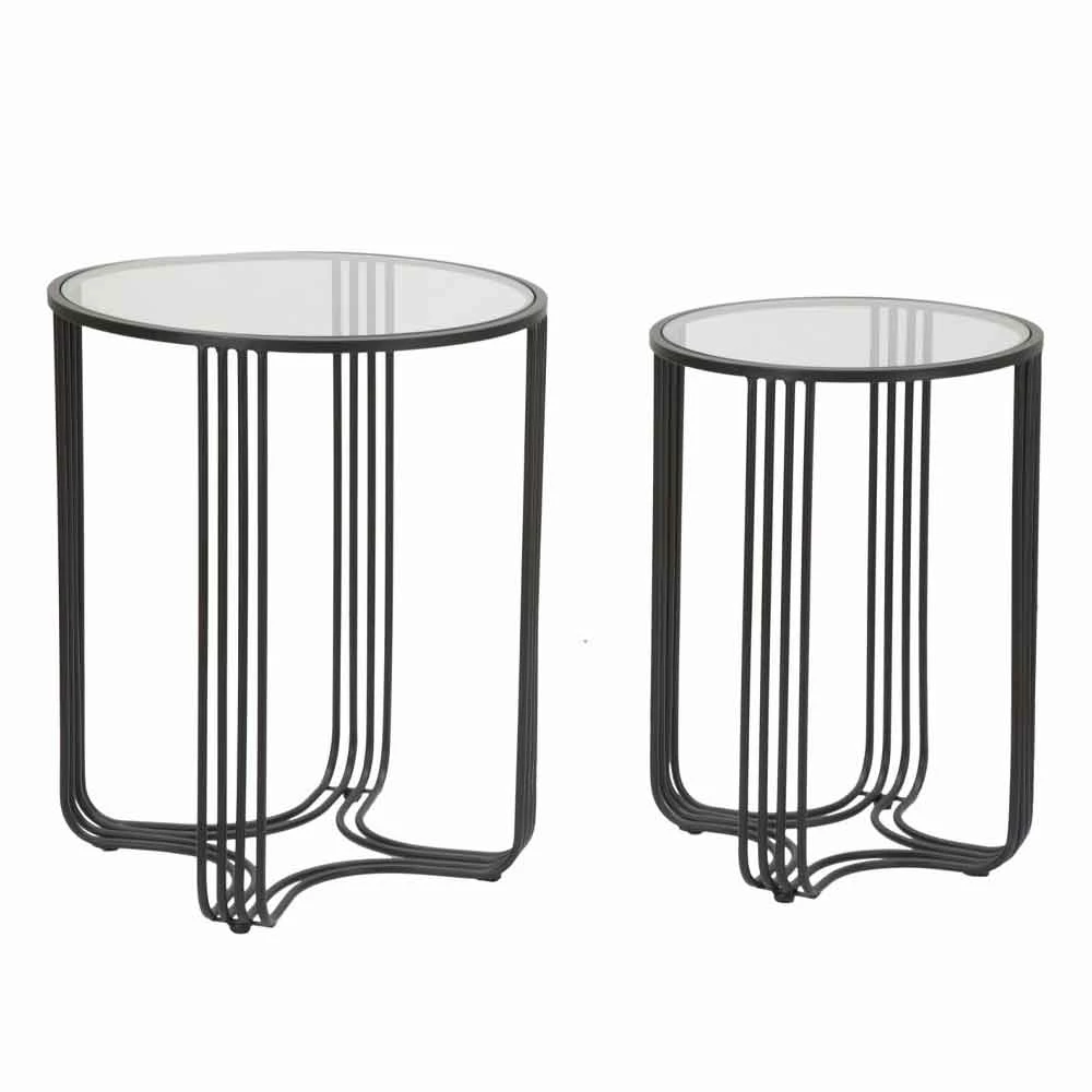 Paar Ronde Salontafels In Modern Design Van Glas En Ijzer - Ezra 1 Paar Ronde Salontafels In Modern Design Van Glas En Ijzer - Ezra
