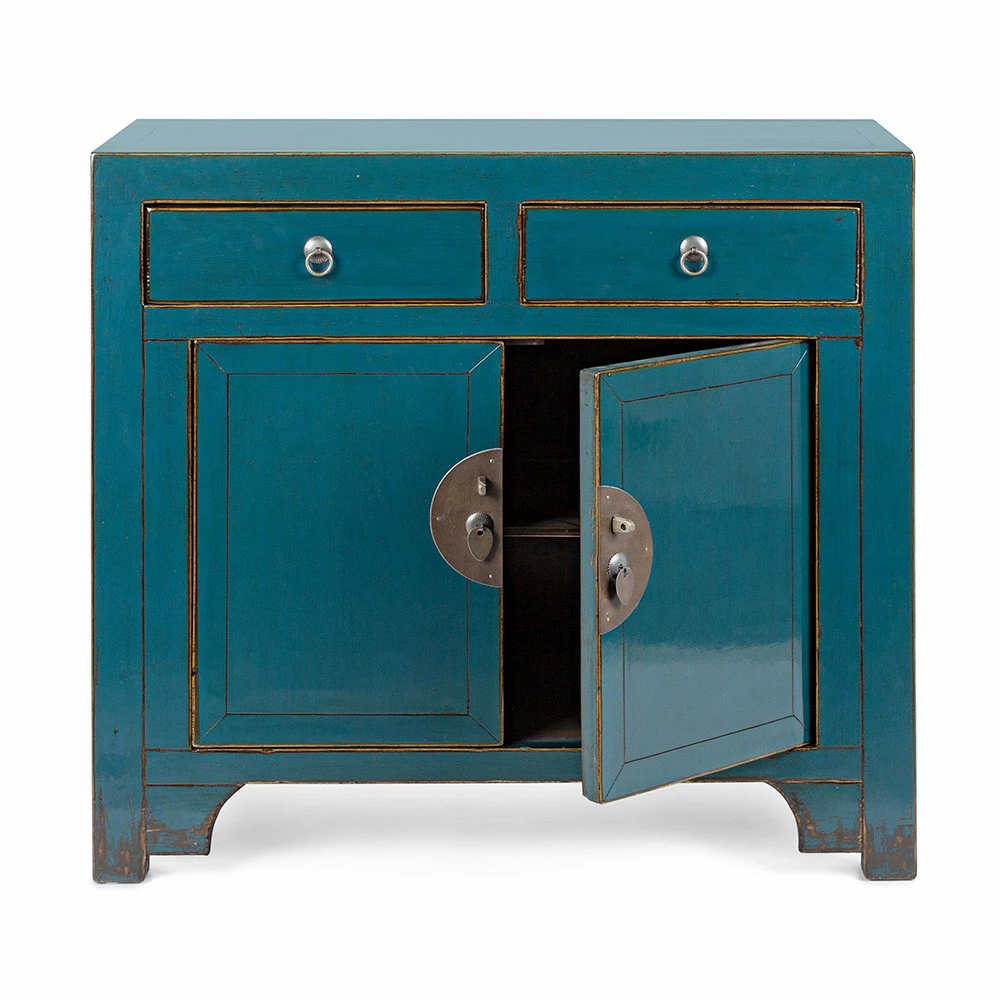 Laag Dressoir Met 2 Deuren En 2 Lades In Blauw Iepenhout Homemotion - Konan 2 Laag Dressoir Met 2 Deuren En 2 Lades In Blauw Iepenhout Homemotion - Konan - Afbeelding 2