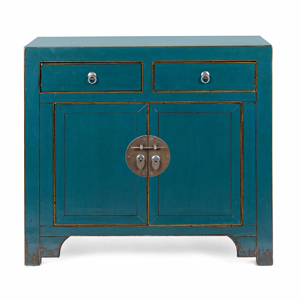 Laag Dressoir Met 2 Deuren En 2 Lades In Blauw Iepenhout Homemotion - Konan 3 Laag Dressoir Met 2 Deuren En 2 Lades In Blauw Iepenhout Homemotion - Konan - Afbeelding 3