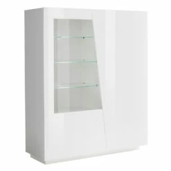 Dressoir Met Woonkamervitrine In Glanzend Wit Hout Of Leisteen - Joris