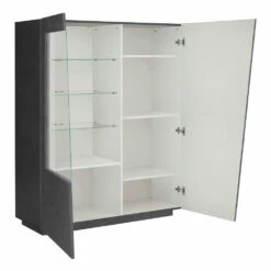 Dressoir Met Woonkamervitrine In Glanzend Wit Hout Of Leisteen - Joris -Slide Shop credenza con vetrina soggiorno in legno bianco lucido o ardesia joris 5