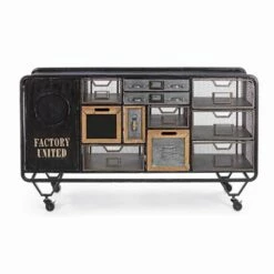 Dressoir Van Staal Met Details In Industriële Stijl Van Zink En Hout - India -Slide Shop credenza in acciaio con dettagli in zinco e legno stile industriale india 2