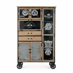 Dressoir Van Staal En Grenenhout Met Wielen Industrieel Ontwerp - County -Slide Shop credenza in acciaio e legno di pino con ruote design industriale contea 4