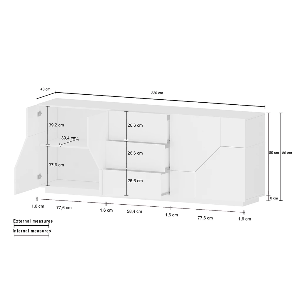 Houten Dressoir Met Scharnierende Deuren En Laden Made In Italy - Bernice 13 Houten Dressoir Met Scharnierende Deuren En Laden Made In Italy - Bernice - Afbeelding 13