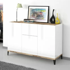 Dressoir In Melamine 3 Deuren Met Centrale Lade Made In Italy - Nerissa -Slide Shop credenza in nobilitato 3 ante con cassetto centrale made in italy nerissa 4