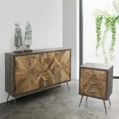 Vintage Dressoir Met Houten Structuur En Stalen Details - Adiva -Slide Shop credenza stile vintage con struttura in legno e dettagli in acciaio adiva 5