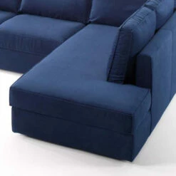 3-zitsbank Met Schiereiland In Witte Of Blauwe Stof Made In Italy - Elzas -Slide Shop divano 3 posti con penisola in tessuto bianco o blu made in italy alsazia 3