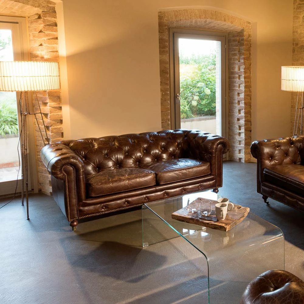 2- Of 3-zitsbank In Vintage Leer Met Verouderd Effect - Stempel 5 2- Of 3-zitsbank In Vintage Leer Met Verouderd Effect - Stempel - Afbeelding 5