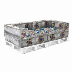 Gewatteerde Tweezitsbank In Patchwork En Hout - Vezel