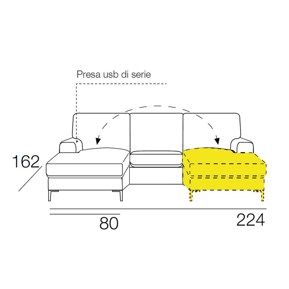 Stoffen Bank Met Schiereiland-poef En USB-aansluiting Made In Italy - Tenerife 6 Stoffen Bank Met Schiereiland-poef En USB-aansluiting Made In Italy - Tenerife - Afbeelding 6