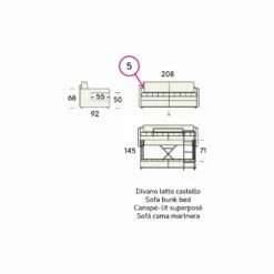 Moderne Stapelbedbank Bekleed Met Made In Italy-stof - Grietje -Slide Shop divano letto a castello di design rivestito in tessuto made in italy gretel 5