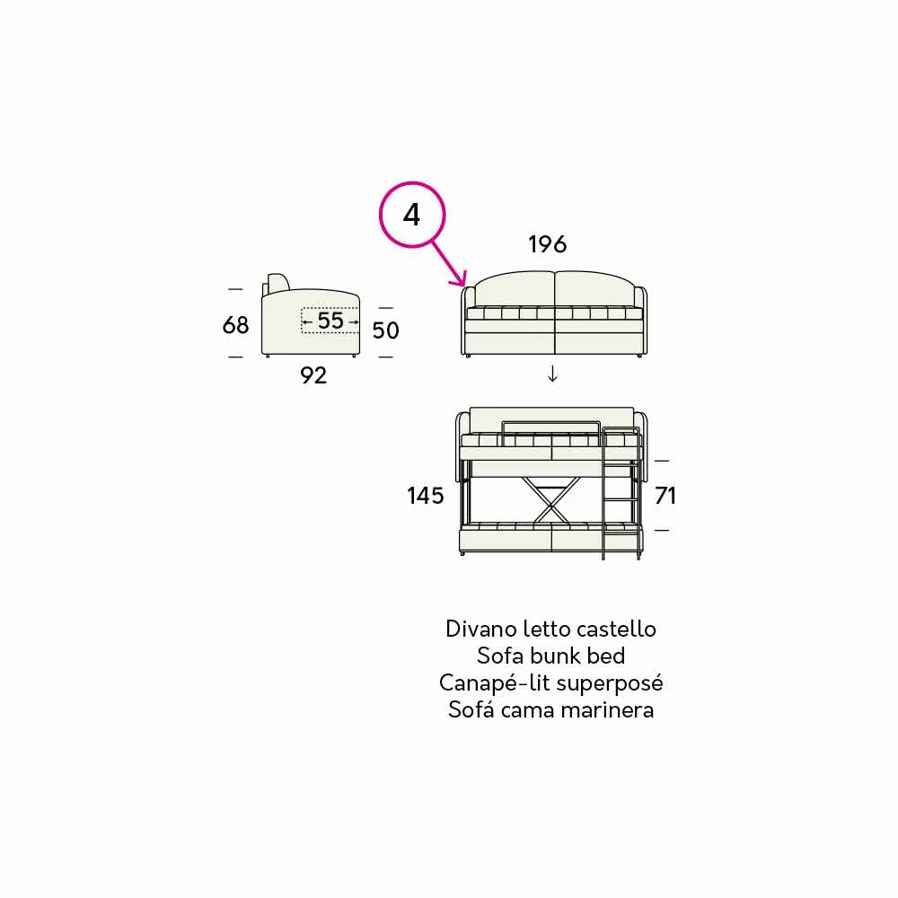 Moderne Stapelbed In Bruine Stof Made In Italy - Pont 6 Moderne Stapelbed In Bruine Stof Made In Italy - Pont - Afbeelding 6