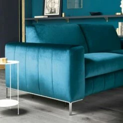 Slaapbank In Petrol Stof Met Verchroomd Onderstel Made In Italy - Ranuncolo 11 Slaapbank In Petrol Stof Met Verchroomd Onderstel Made In Italy - Ranuncolo -Slide Shop divano letto in tessuto petrolio con base cromata made in italy ranuncolo 5