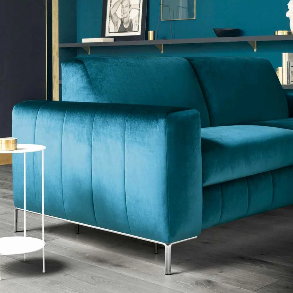 Slaapbank In Petrol Stof Met Verchroomd Onderstel Made In Italy - Ranuncolo 4 Slaapbank In Petrol Stof Met Verchroomd Onderstel Made In Italy - Ranuncolo - Afbeelding 4