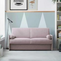 Slaapbank In Lichtroze Stof Met Witte Rand Made In Italy - Poppy