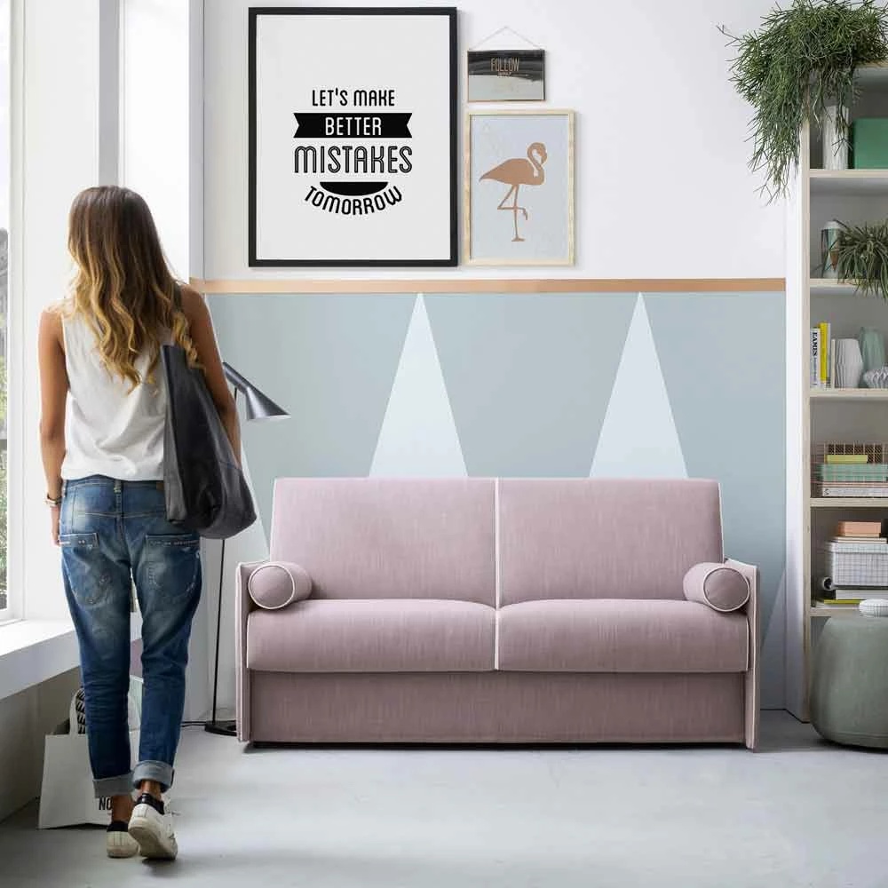 Slaapbank In Lichtroze Stof Met Witte Rand Made In Italy - Poppy 2 Slaapbank In Lichtroze Stof Met Witte Rand Made In Italy - Poppy - Afbeelding 2