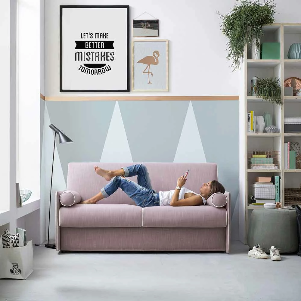 Slaapbank In Lichtroze Stof Met Witte Rand Made In Italy - Poppy 3 Slaapbank In Lichtroze Stof Met Witte Rand Made In Italy - Poppy - Afbeelding 3