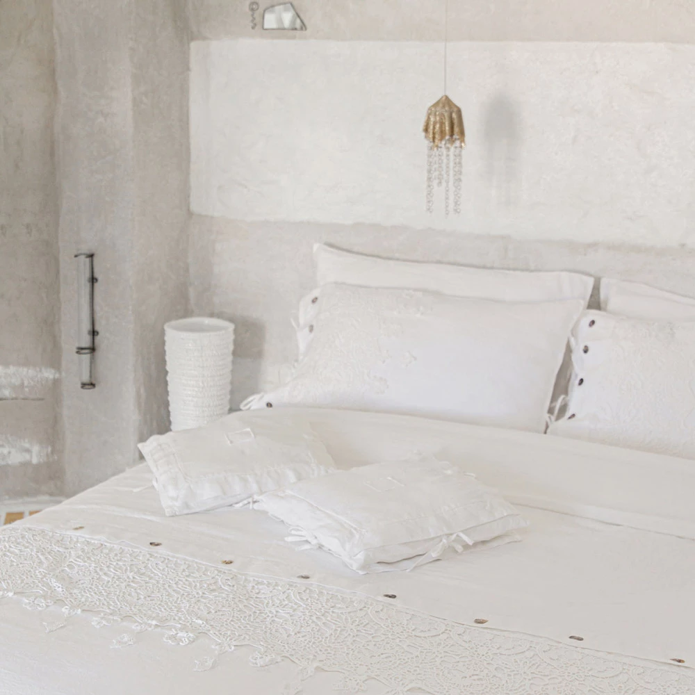 Kussensloop Van Wit Linnen Met Kant, Knopen En Veters Voor Kussen - Malone 5 Kussensloop Van Wit Linnen Met Kant, Knopen En Veters Voor Kussen - Malone - Afbeelding 5