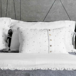 Kussensloop Van Wit Linnen Met Rechthoekige Decoratiekristallen - Cenerella -Slide Shop federa in lino bianco con cristalli di decoro design rettangolare cenerella 4