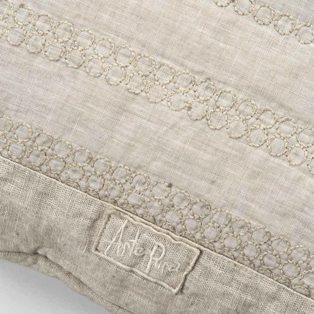 Vierkante Kussensloop In Krijtlinnen Of Retro-decor Met Geborduurde Bollen En Frame - Elleboog 3 Vierkante Kussensloop In Krijtlinnen Of Retro-decor Met Geborduurde Bollen En Frame - Elleboog - Afbeelding 3