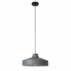 Hanglamp In Grijs Metaal En Hout Met Nylon Kabel - Marlena