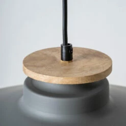 Hanglamp In Grijs Metaal En Hout Met Nylon Kabel - Marlena -Slide Shop lampada a sospensione in metallo grigio e legno con cavo in nylon marlena 3