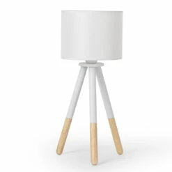 Tafellamp Van Wit Canvas Met Metalen En Houten Structuur - Fiona